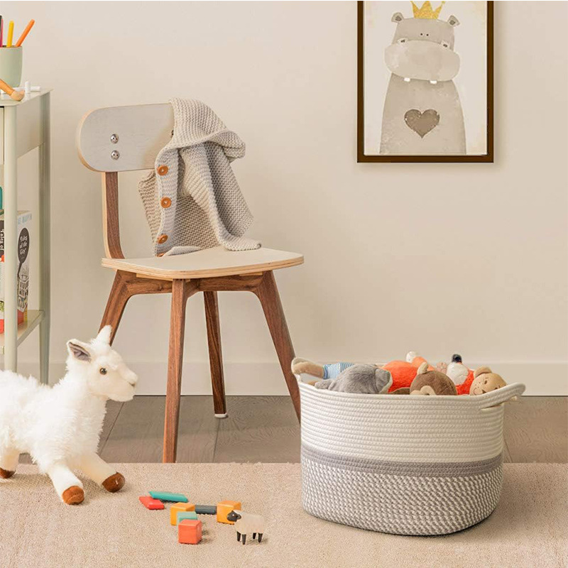 Gray and White Cotton Storage Basket | Stylish and Versatile Round Organizer
