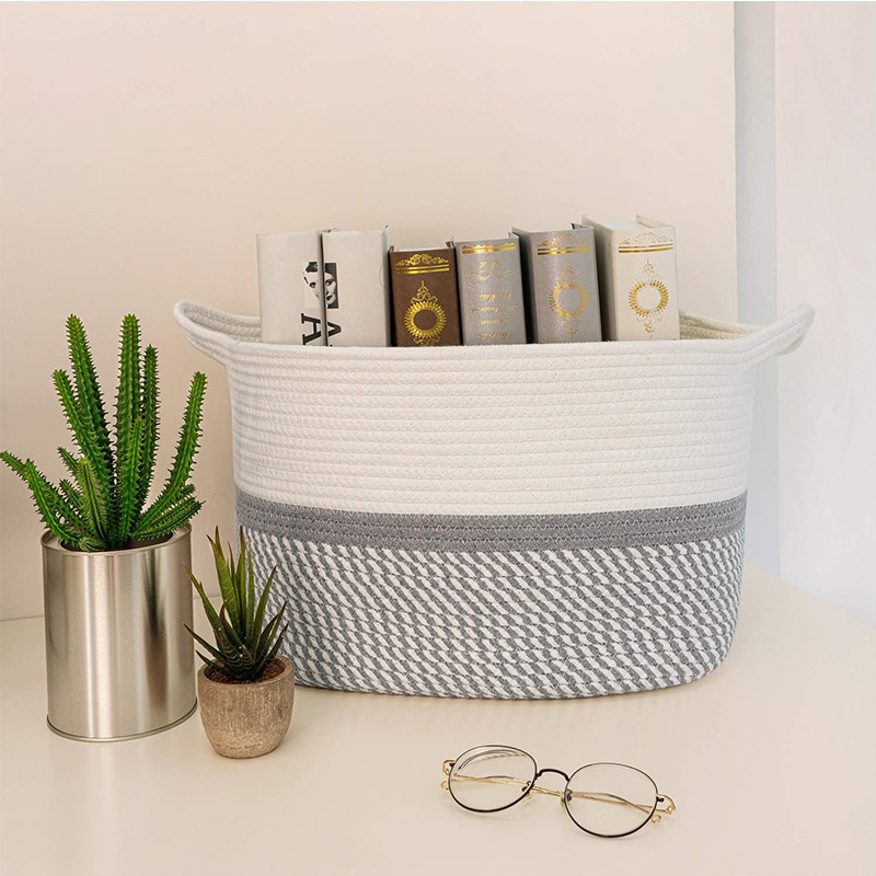 Gray and White Cotton Storage Basket | Stylish and Versatile Round Organizer