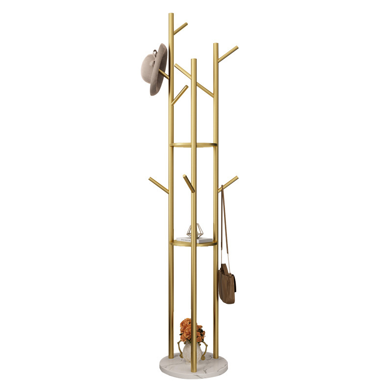 Marble Base Coat Rack Stand Hall Tree Entryway Organizer 3 Shelves Metal Frame