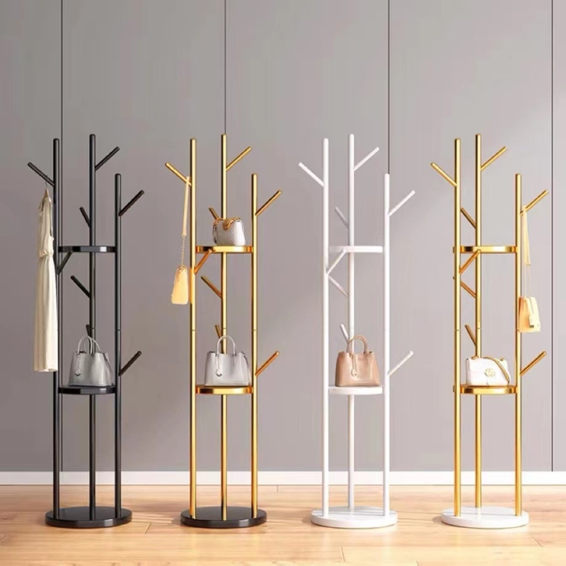 Marble Base Coat Rack Stand Hall Tree Entryway Organizer 3 Shelves Metal Frame