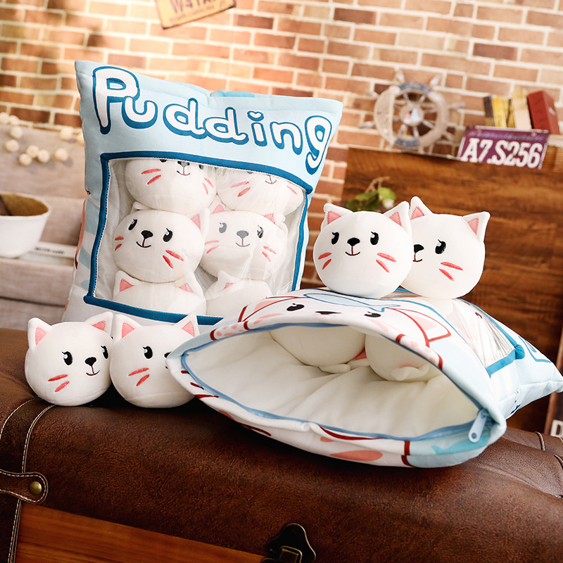 Cute Plush Pillow, Removable Fluffy Animal Kitten Dolls, Soft Animals Stuffed Toy Pillow For Girls Kids