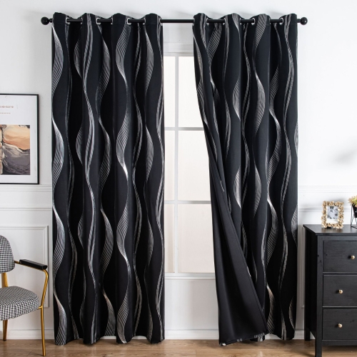 Set of 2 Curtains Dining Room Kitchen Bedroom Grommet, Halloween Black Line Pattern Door Curtain Silver Therm