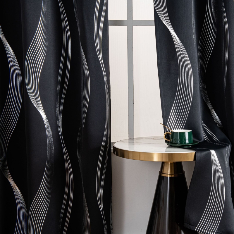 Set of 2 Curtains Dining Room Kitchen Bedroom Grommet, Halloween Black Line Pattern Door Curtain Silver Therm