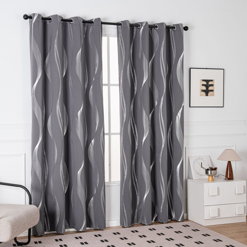 Set of 2 Curtains Dining Room Kitchen Bedroom Grommet, Halloween Black Line Pattern Door Curtain Silver Therm