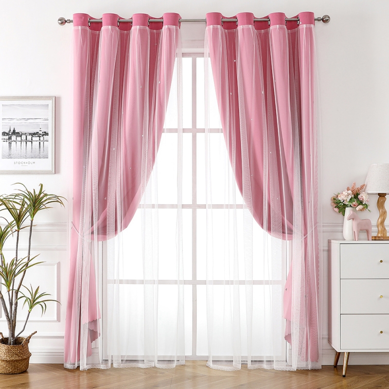 Star Blackout Window Curtains Room Gauze Drapes Blind For Kids Boy Girls Bedroom