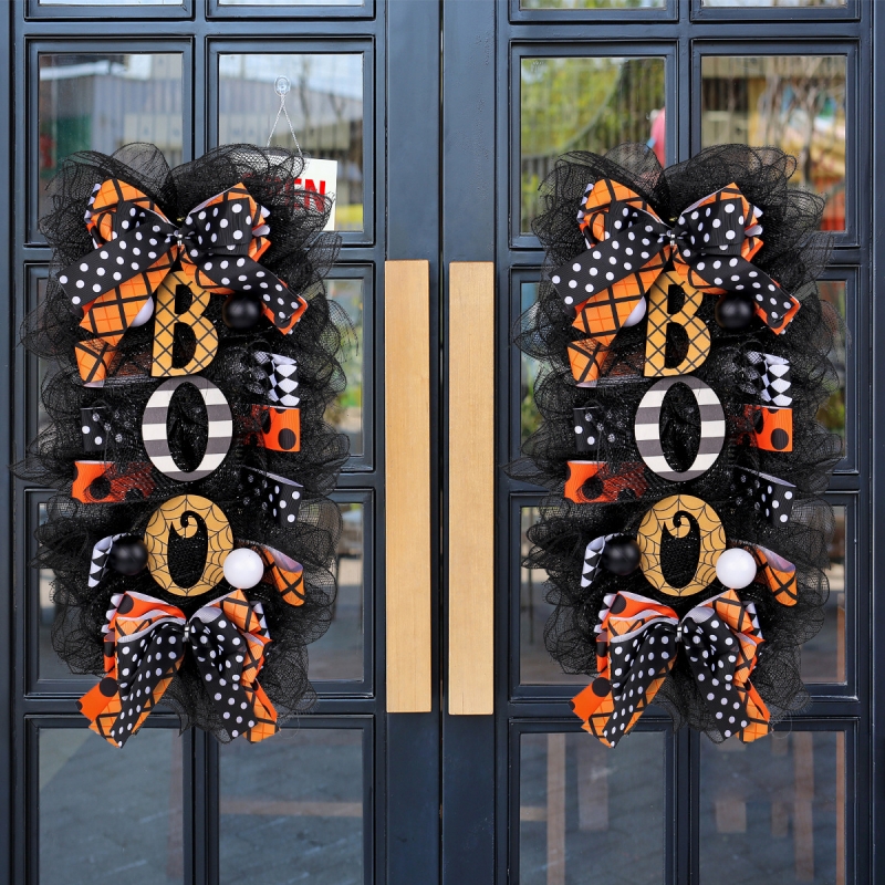 Halloween Wreath Rattan Material Door Hanging For Halloween Ghost Party Crafts