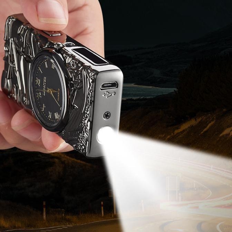 Electric lighter cool lighter windproof flameless lighter lighting power display USB rechargeable lighter with cool clock dial