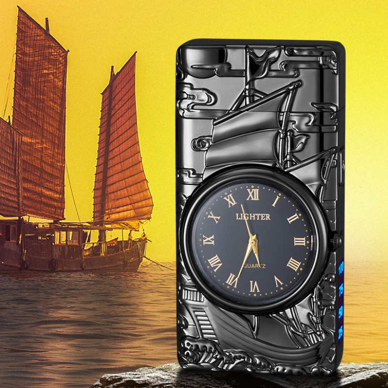 Electric lighter cool lighter windproof flameless lighter lighting power display USB rechargeable lighter with cool clock dial