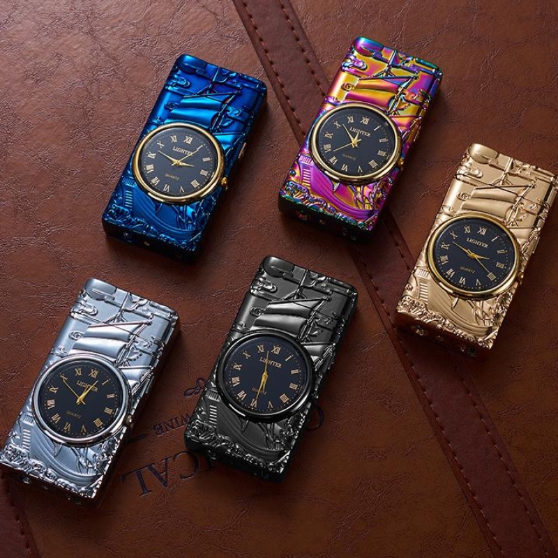 Electric lighter cool lighter windproof flameless lighter lighting power display USB rechargeable lighter with cool clock dial