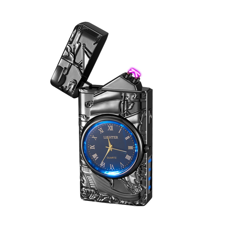 Electric lighter cool lighter windproof flameless lighter lighting power display USB rechargeable lighter with cool clock dial