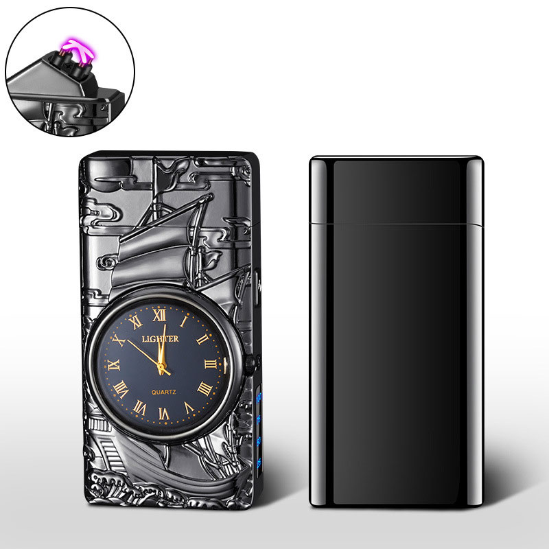Electric lighter cool lighter windproof flameless lighter lighting power display USB rechargeable lighter with cool clock dial