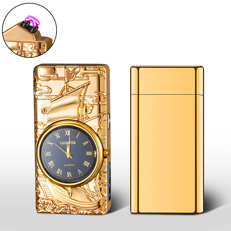 Electric lighter cool lighter windproof flameless lighter lighting power display USB rechargeable lighter with cool clock dial