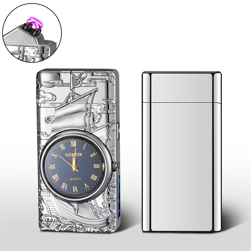 Electric lighter cool lighter windproof flameless lighter lighting power display USB rechargeable lighter with cool clock dial