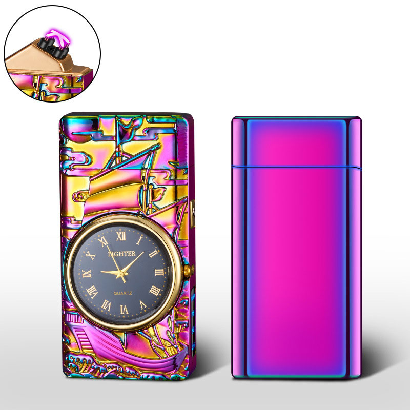 Electric lighter cool lighter windproof flameless lighter lighting power display USB rechargeable lighter with cool clock dial