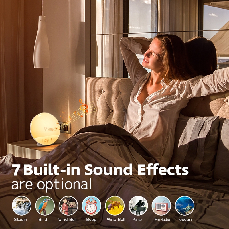 Wake Up Light Sunrise Alarm Clock Bedroom Full Screen with Sunrise/Sunset Simulation Dual Alarm Clock FM Radio Natural Sound