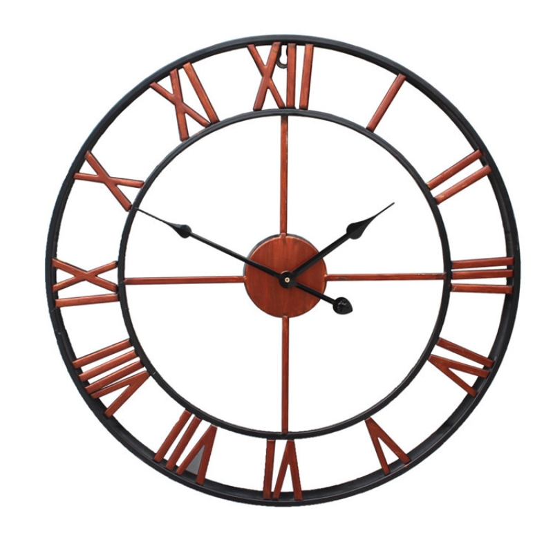 Large Modern Metal Wall Clock Country Style Round Battery Powered Roman Digital Clock