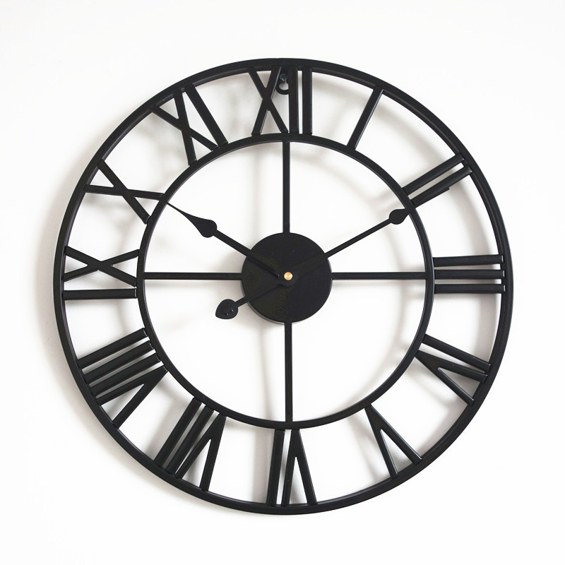 Large Modern Metal Wall Clock Country Style Round Battery Powered Roman Digital Clock