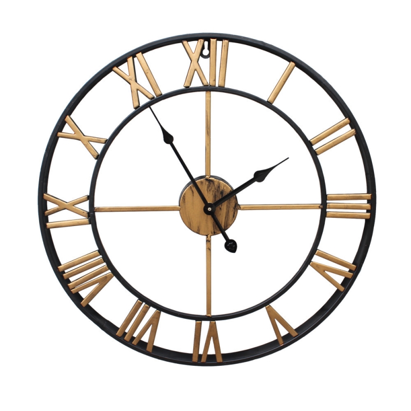 Large Modern Metal Wall Clock Country Style Round Battery Powered Roman Digital Clock