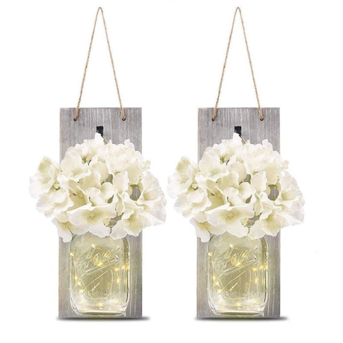 Products Stonemason jar string lights, silk hydrangea and Led string lights designed for home decoration, Christmas decoration