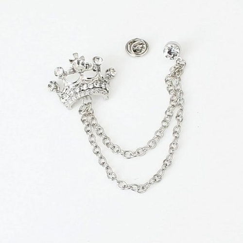 Crystal Crown Brooch Pin – Elegant Double Chain Collar Clip & Lapel Pin for Shirts and Sweaters, Includes Gift Box
