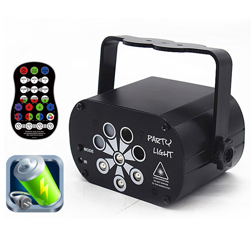 120 Patterns USB Rechargeable LED Laser Projector – RGB UV DJ Disco Light for Weddings, Birthdays, and Bedroom Parties