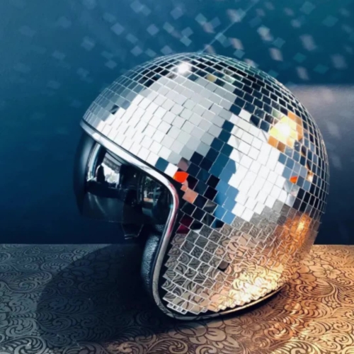 Disco Ball Helmet – Shiny Mirror Glass Glitter Hat for Classic Party, Bar, and Retro Room Decorations