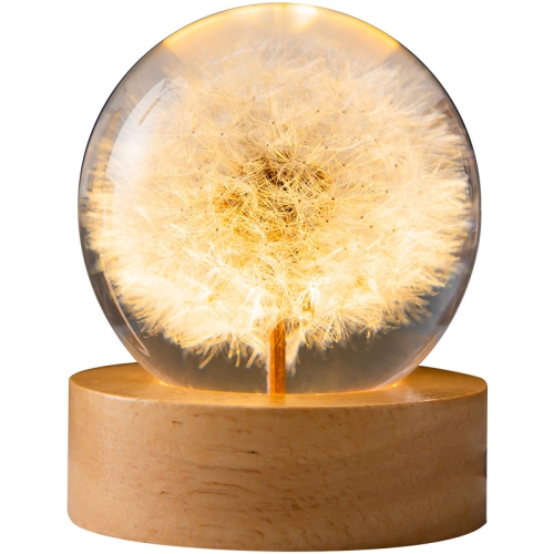 Flower Crystal Ball Night Light – 2.4 Inch Glass Ball with Wood Base, Red Daisy Design, Ideal Decorative Gift for All Ages