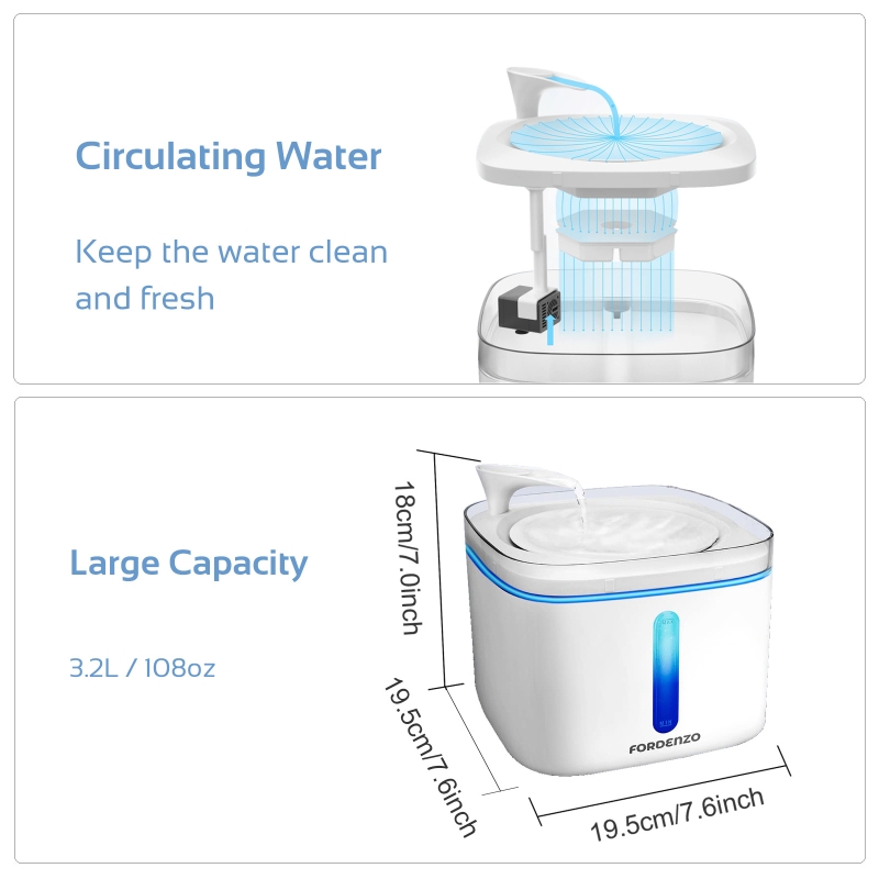 Automatic pet water dispenser, with replacement filter, suitable for cats, dogs, and various pets