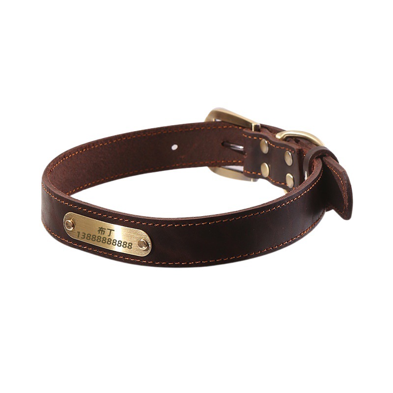 Personalized Dog Id Collar Leather Customized Engraved Pet Id Tag Puppy Name Phone No. Plate Adjustable
