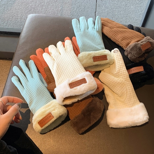 Plush gloves for winter cute plush thick warm cold five-finger cycling touch screen
