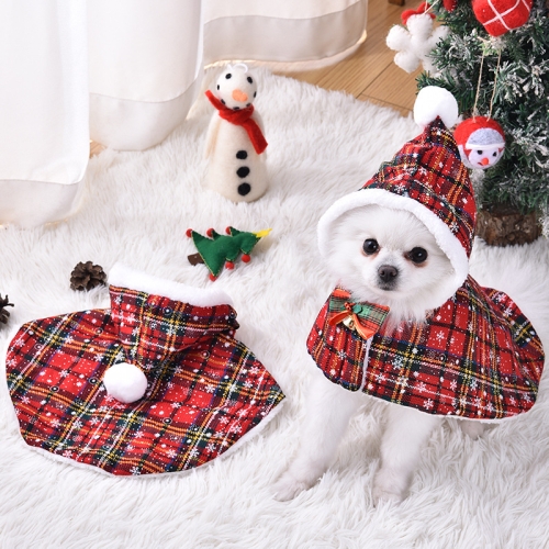 Cat, Small Dog Christmas Plaid Hooded Cape Clothes