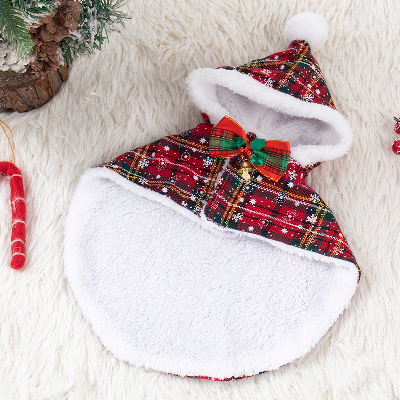 Cat, Small Dog Christmas Plaid Hooded Cape Clothes