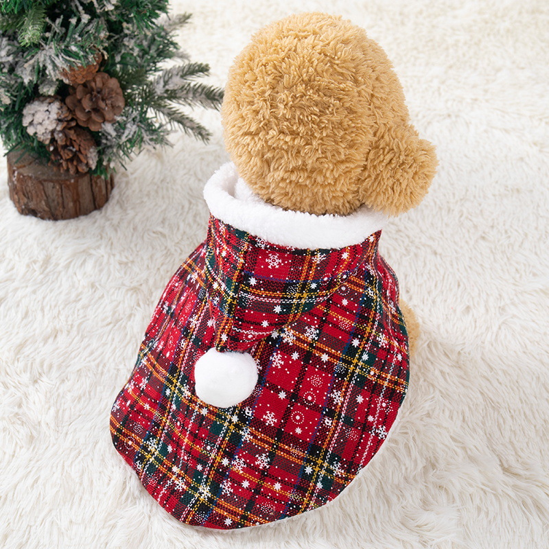 Cat, Small Dog Christmas Plaid Hooded Cape Clothes