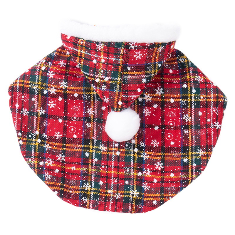Cat, Small Dog Christmas Plaid Hooded Cape Clothes